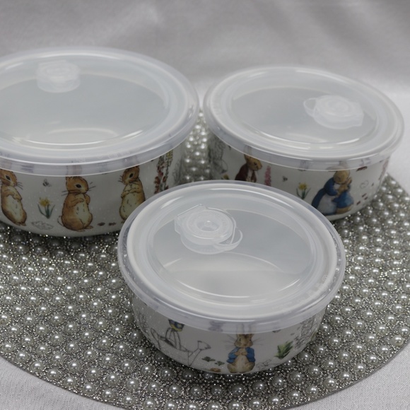 BEATRIX POTTER PETER BUNNY RABBIT STORAGE BOWLS W/LID VENT DIAL - NEW - 6PC SET - Picture 6 of 11